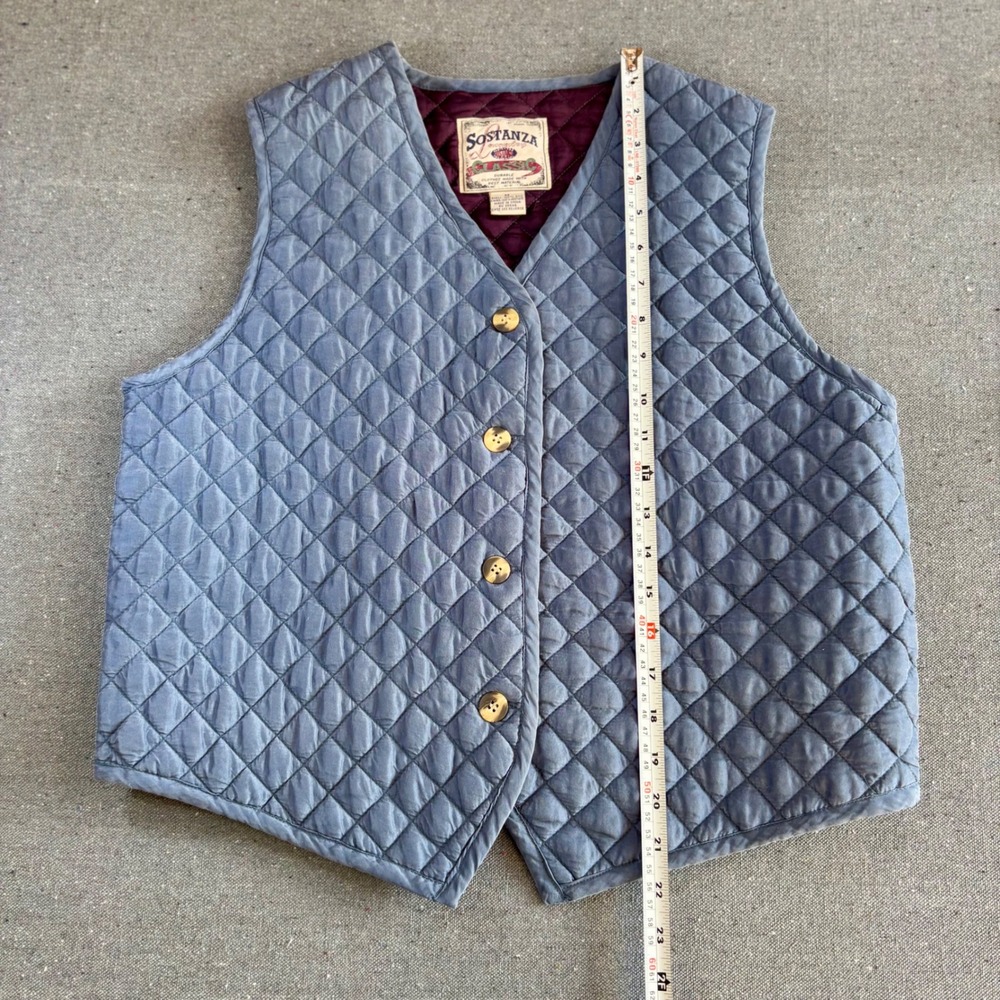 Sostanza Quilted Vintage Vest Womens Medium Blue Silk Excellent Diamond Pattern - Picture 5 of 6